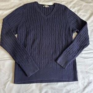 St Johns Bay Sweater Womens L Blue Cable Irish Aran Knit Fisherman Sweatshirt